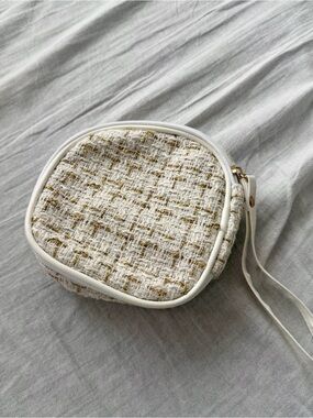 Cream and Gold Tweed Wristlet Cosmetic Case